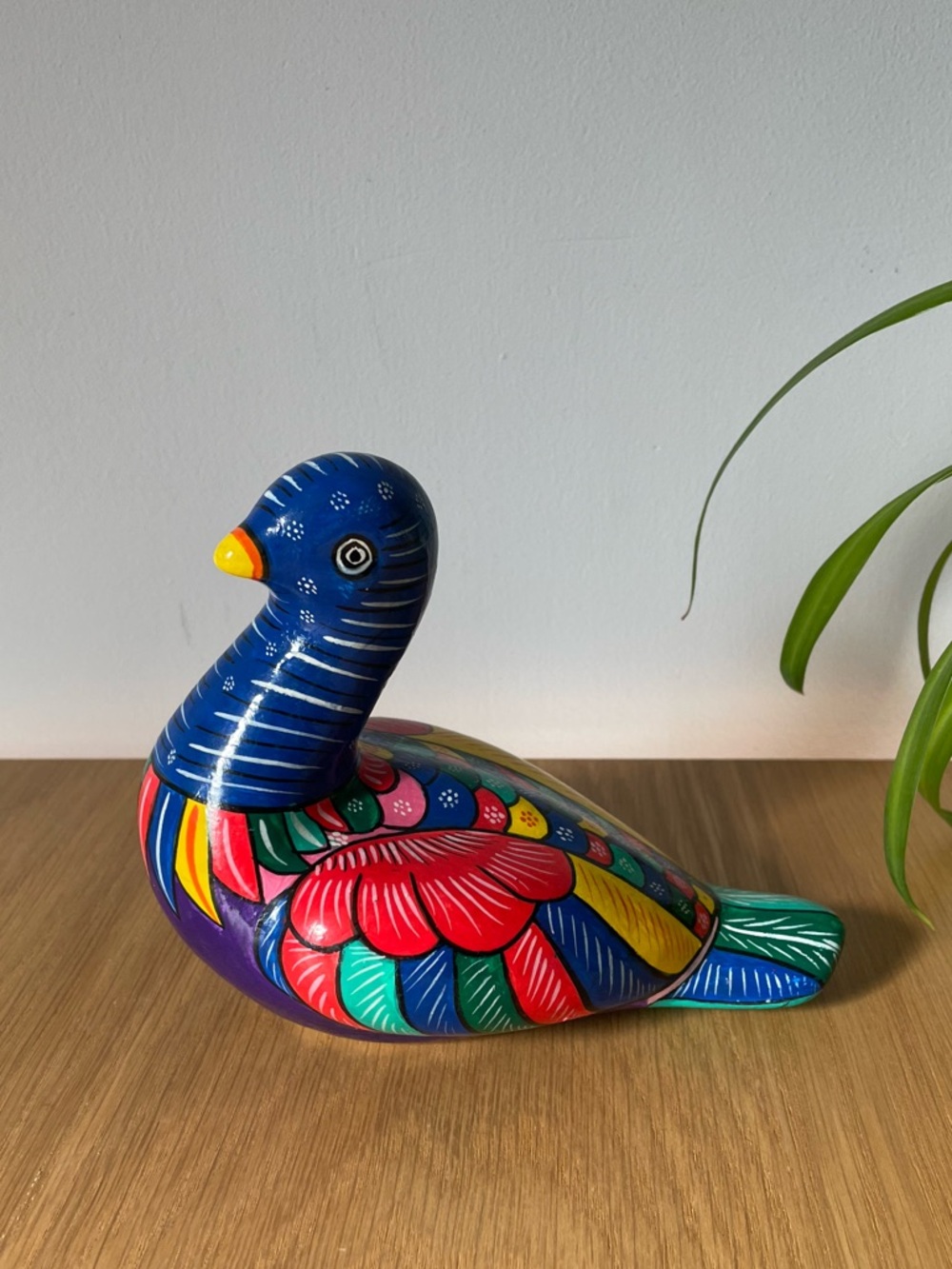 Vintage Mexican Folk Art Hand-Painted Terracotta Pottery Bird Figurine
